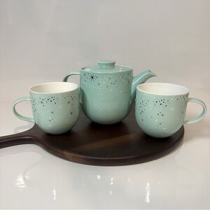 DAVIDsTEA Starry Teal Mint Teapot Set Elegant Starburst Design Teapot + 2 Mugs